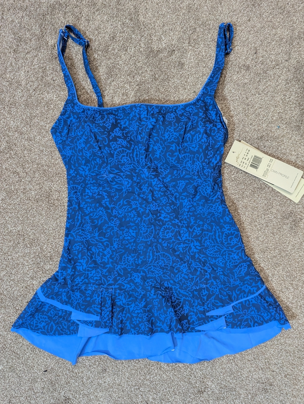 Profile by Gottex Blue Floral Underwire Tankini Swimsuit TOP Size 34 D-Cup NEW